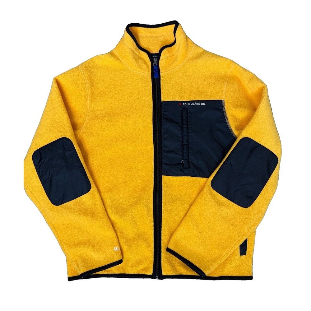 VTG Polo Sport Ralph Lauren Fleece Sweater Mens LG Yellow Zip 90s Yacht Preppy